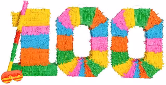 Fax Potato 100th Birthday Anniversary Pinata Set with Stick and Blindfold in Multicolour
