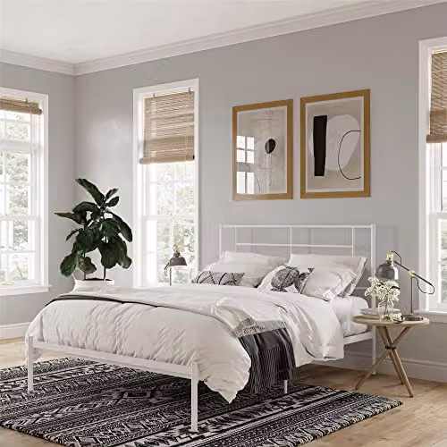 DHP Furniture Jensen Modern Metal Double Bed in White, W/D/H: 142.24 x 142.22 x 116.8 cm – 3