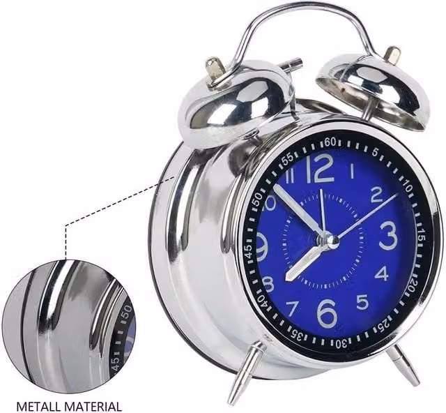 PAWNORA Super Loud Double Bell Alarm Clock in Silver W/D/H: 16.0 x 12.0 cm