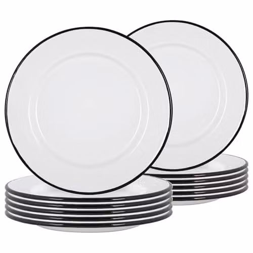 Argon Tableware Enamel Steel Dinner Plates, Pack of 12, Diameter: 25.5 cm