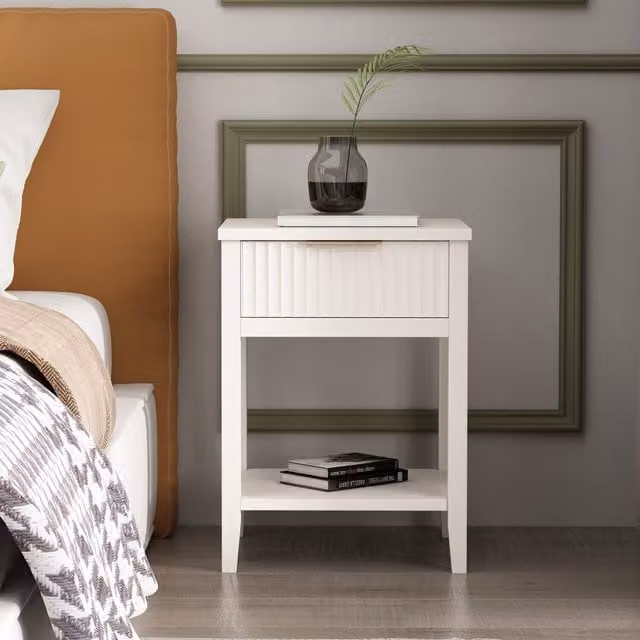 Cabinet Bits Modern White Matt Metal Freestanding Bedside Table for Bedroom