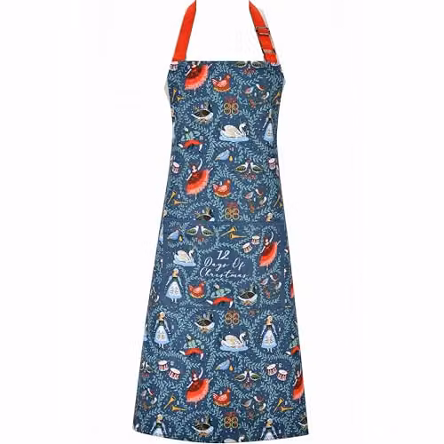 Ulster Weavers 12 Days of Christmas Festive Print 100% Cotton Apron in Blue and Green