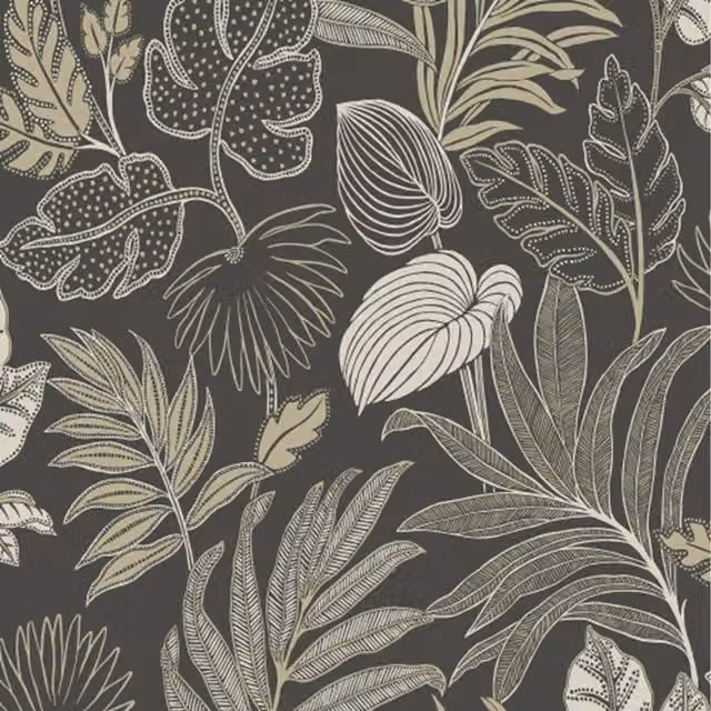 Grandeco Kew Jungle Tropical Palm Leaves Exotic Botanical Wallpaper in Black