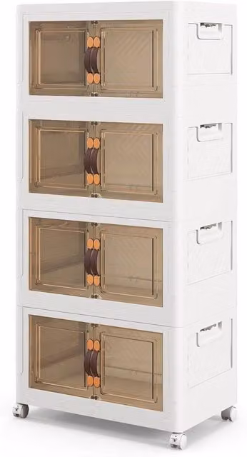 COSTWAY Modern White Freestanding Shoe Storage Cabinet with Glass Hinged Doors