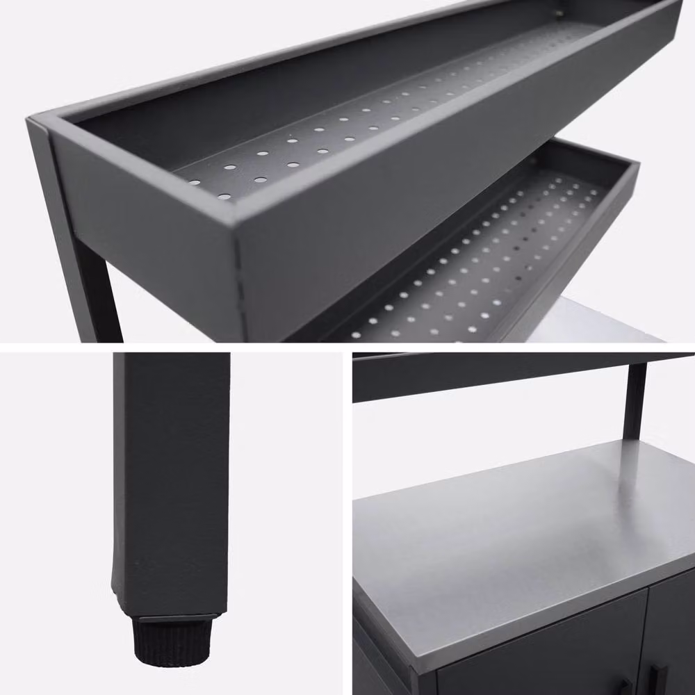sweeek Stainless Steel Outdoor Kitchen Storage Module in Black with 2 Hanging Shelves and 2 Hinged Doors, W/D/H: 80 x 51 x 142 cm – 3