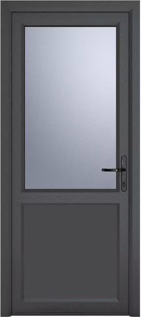 Crystal Direct uPVC Single Door with Half Glass and Half Panel, Left Hand Obscure, Dark Grey, W: 89.0 cm, H: 209.0 cm