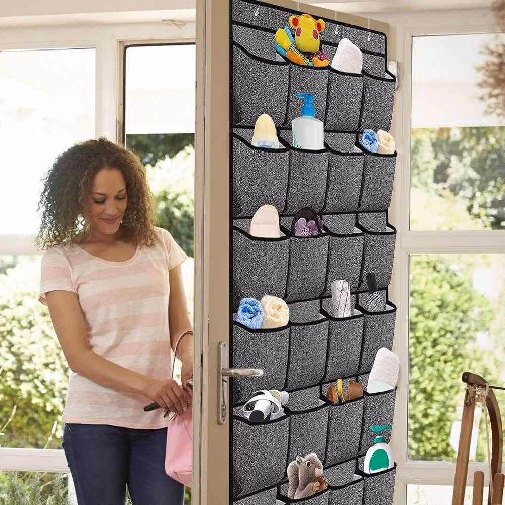 NESTLUNE 24 Pocket Hanging Shoe Holder Over Door Storage Rack in Grey – 4