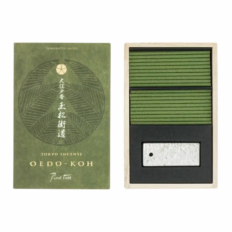 Nippon Kodo OEDO-KOH Pine Tree Incense Sticks with Green Metal Tabletop Holder