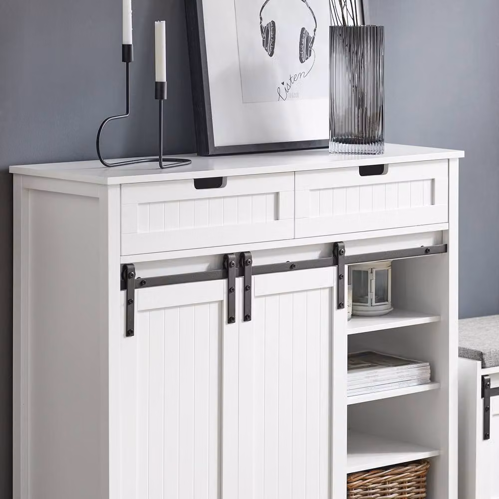 SoBuy Modern White Entrance Cabinet with Sliding Doors and Internal Shelves – 5