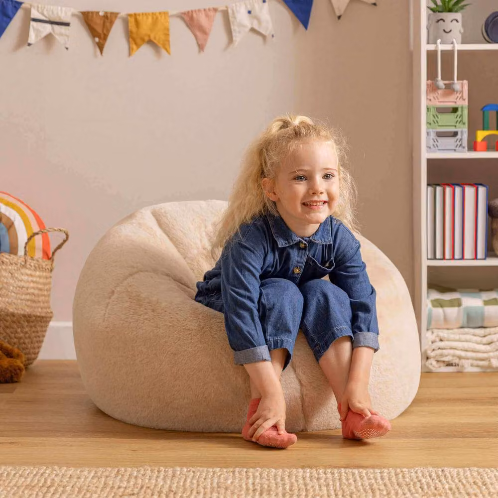 icon Kids Bean Bag and Cuddle Cushion in Beige Faux Fur with Removable Cover – 2