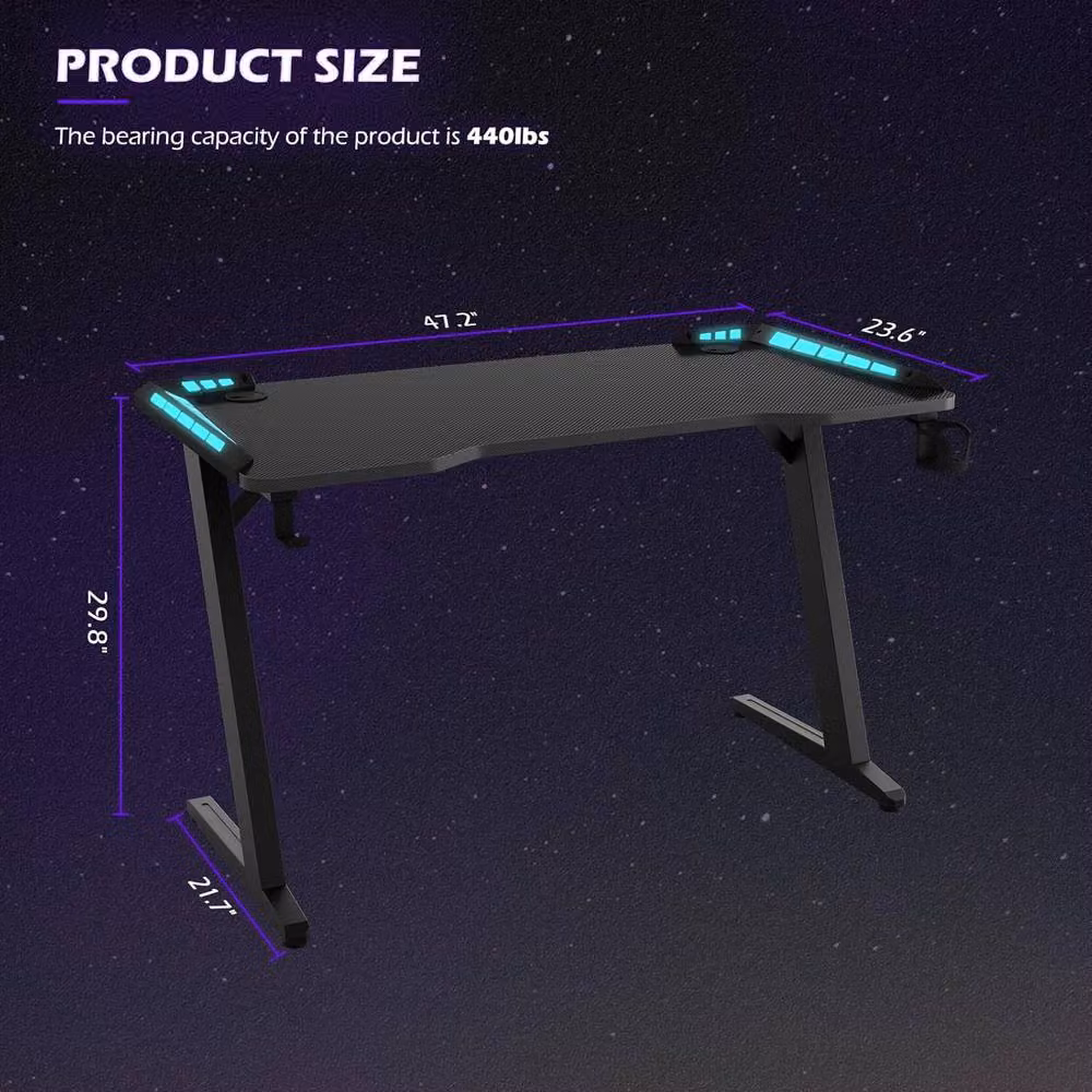 KEEPREAPER Modern Black Gaming Desk with LED Lights and Cup Holder, W: 155.0 cm, D: 60.1 cm, H: 76.7 cm – 3
