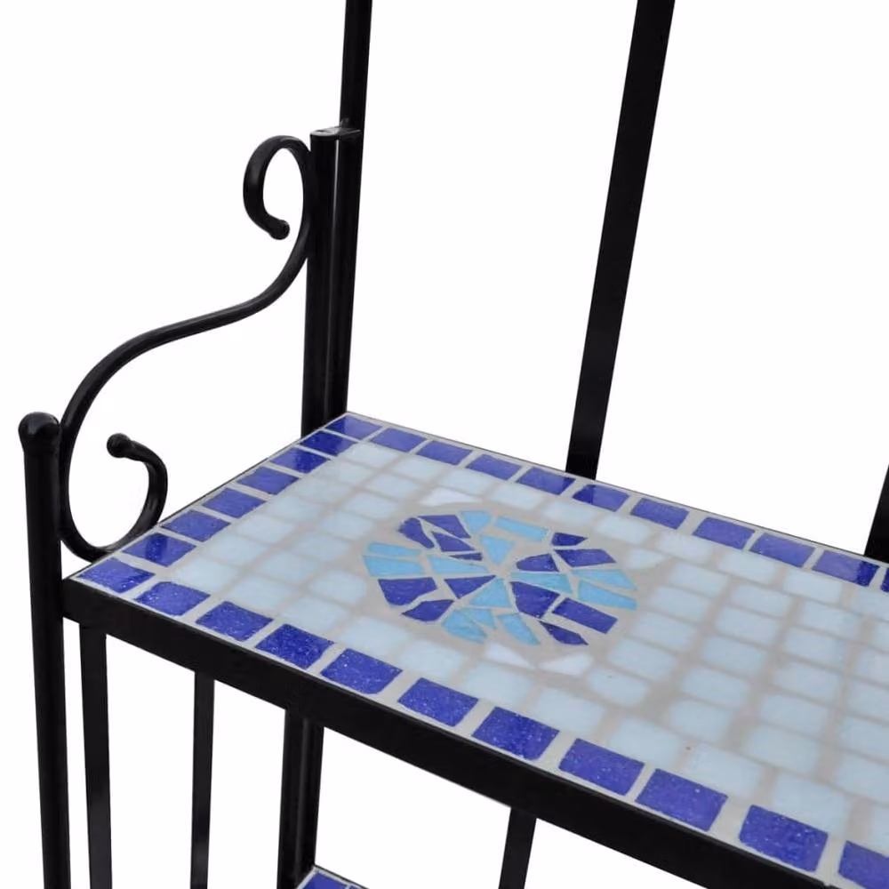 Berkfield Home Blue and White Mosaic Pattern Plant Stand with Ceramic and Metal Design – 3