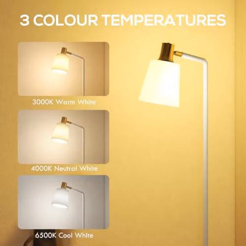HOMCOM Modern White LED Floor Lamp with Adjustable Head for Reading and Task Lighting – 3