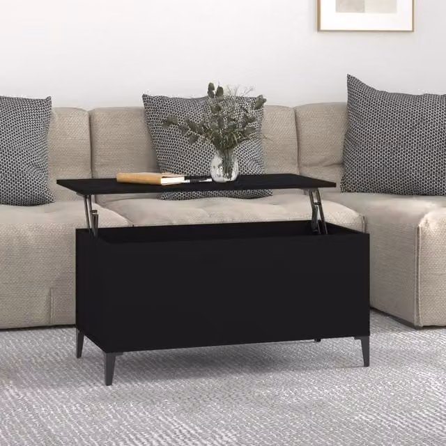 Berkfield Home Black Modern Rectangular Coffee Table with Lift Mechanism, W/D/H: 90 x 44.5 x 45 cm