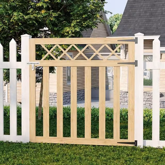 Livingandhome Spruce Wood Garden Fence Gate with Wire Mesh Design in Soft Yellow, Width: 120 cm