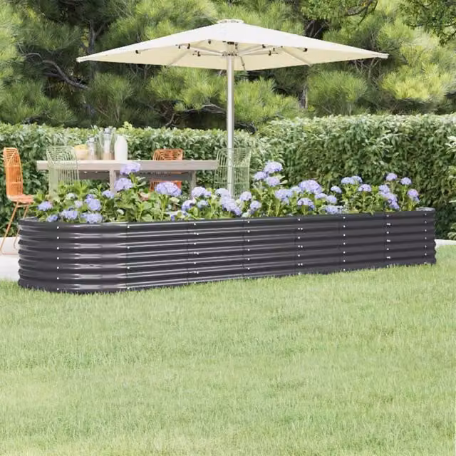 Berkfield Home Garden Powder-coated Steel Raised Bed in Anthracite Black, W: 296 cm, D: 80 cm, H: 36 cm – 1