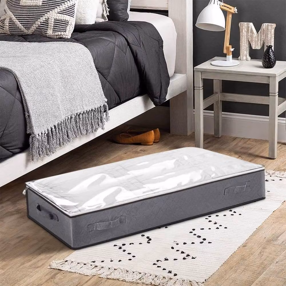 EONLION Large Underbed Clothes Organiser Bag in Grey, Fabric and Stackable, W: 50 cm x D: 15 cm x H: 50 cm – 3
