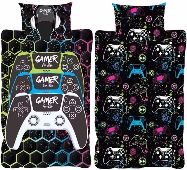 Floso Gamer For Life Graffiti Reversible Duvet Set and Pillowcase, Multicolour, W: 90 cm, L: 200 cm