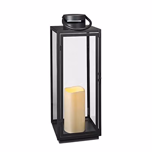 Lights4fun Extra Large Black Metal LED Candle Lantern with Flickering TruGlow Candle, Waterproof Design and Timer, Height: 65 cm – 3