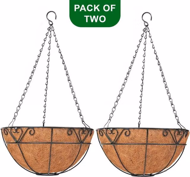 KORVIXA Set of 2 Brown Metal Hanging Garden Planter Baskets – 1