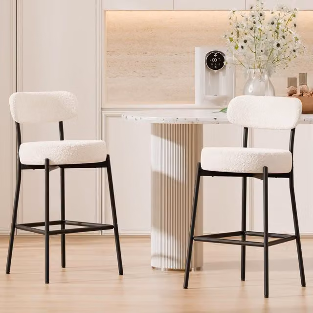 Modern Home Touch Set of 2 White Bouclé Fabric Upholstered Barstools