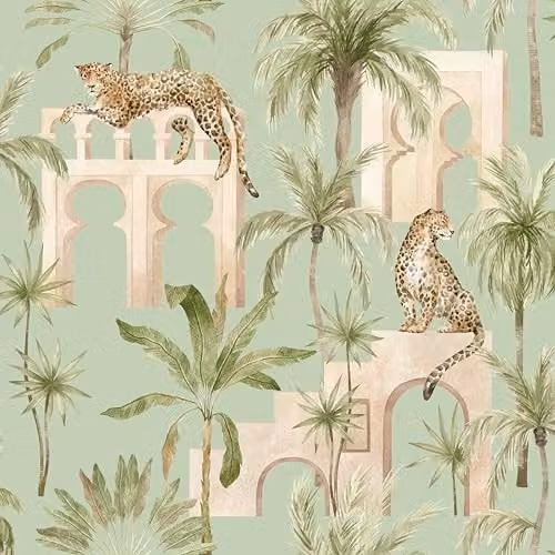 Arthouse Leopard Arches Sage Green Washable Wallpaper