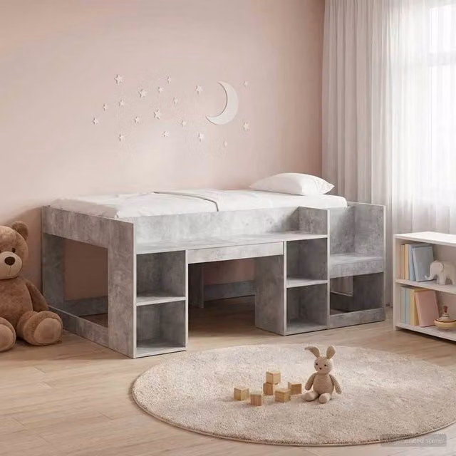 Berkfield Home Kids Bed Frame with Side Compartments and Bedside Shelf, Grey, W/D/H: 160 x 80 cm