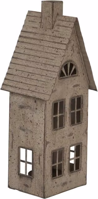 KDMK Tall Rustic Metal House Tealight Holder with Glass Votive, Brown