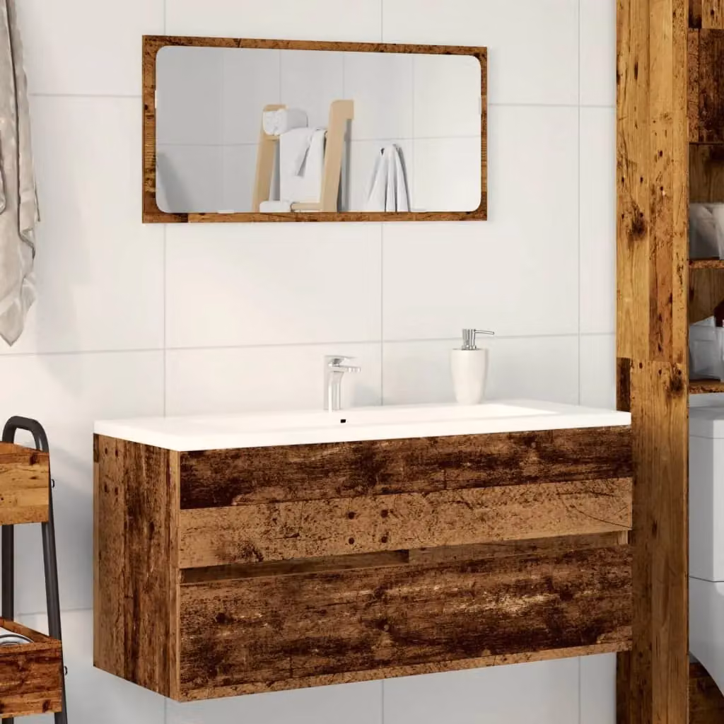 Berkfield Home Rustic Old Wood Sink Cabinet in Brown, W/D/H: 100 x 38.5 x 45 cm – 3