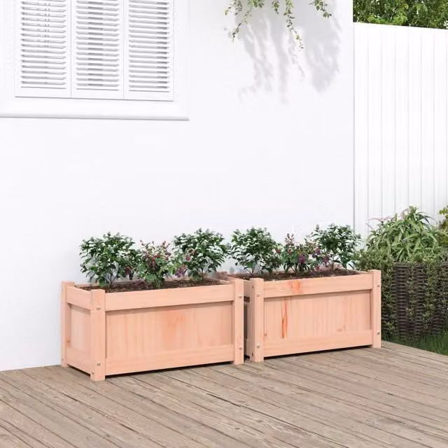 Berkfield Home Garden 2-Piece Solid Wood Douglas Planter Set in Brown – 1