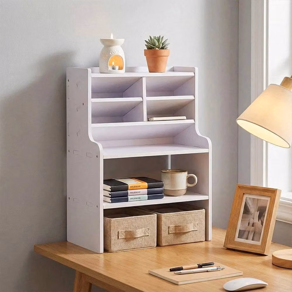 KORVIXA 2-Tier Desktop Storage Shelf and Office Desk Organiser in White – 2