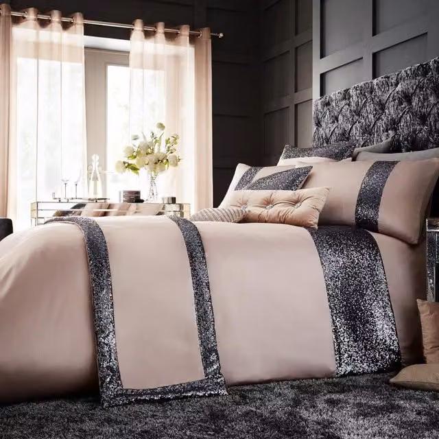 Smart Living Glamour Duvet Cover and Pillowcase Set in Blue or Brown, 140 x 200 cm