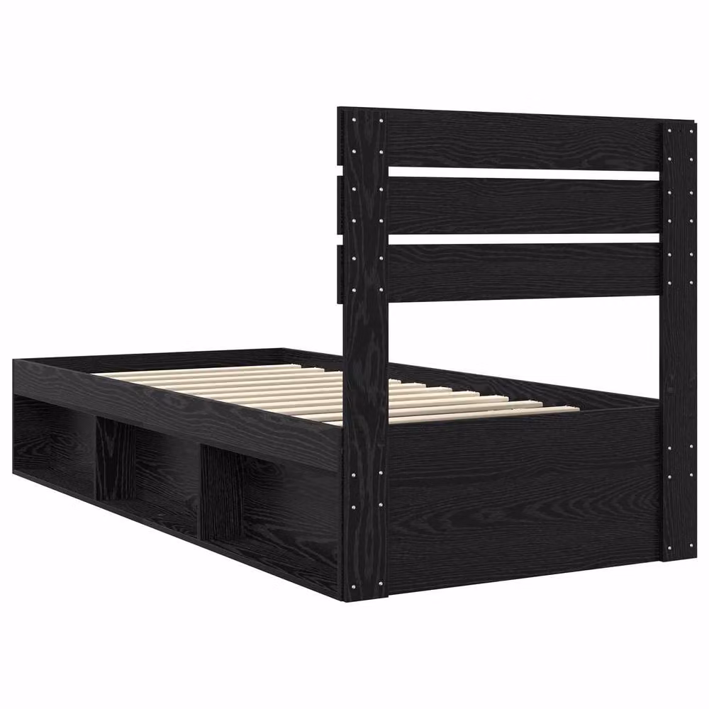 Berkfield Home Black Bed Frame with Headboard in Solid Pine Wood, W: 75 cm x L: 190 cm – 4