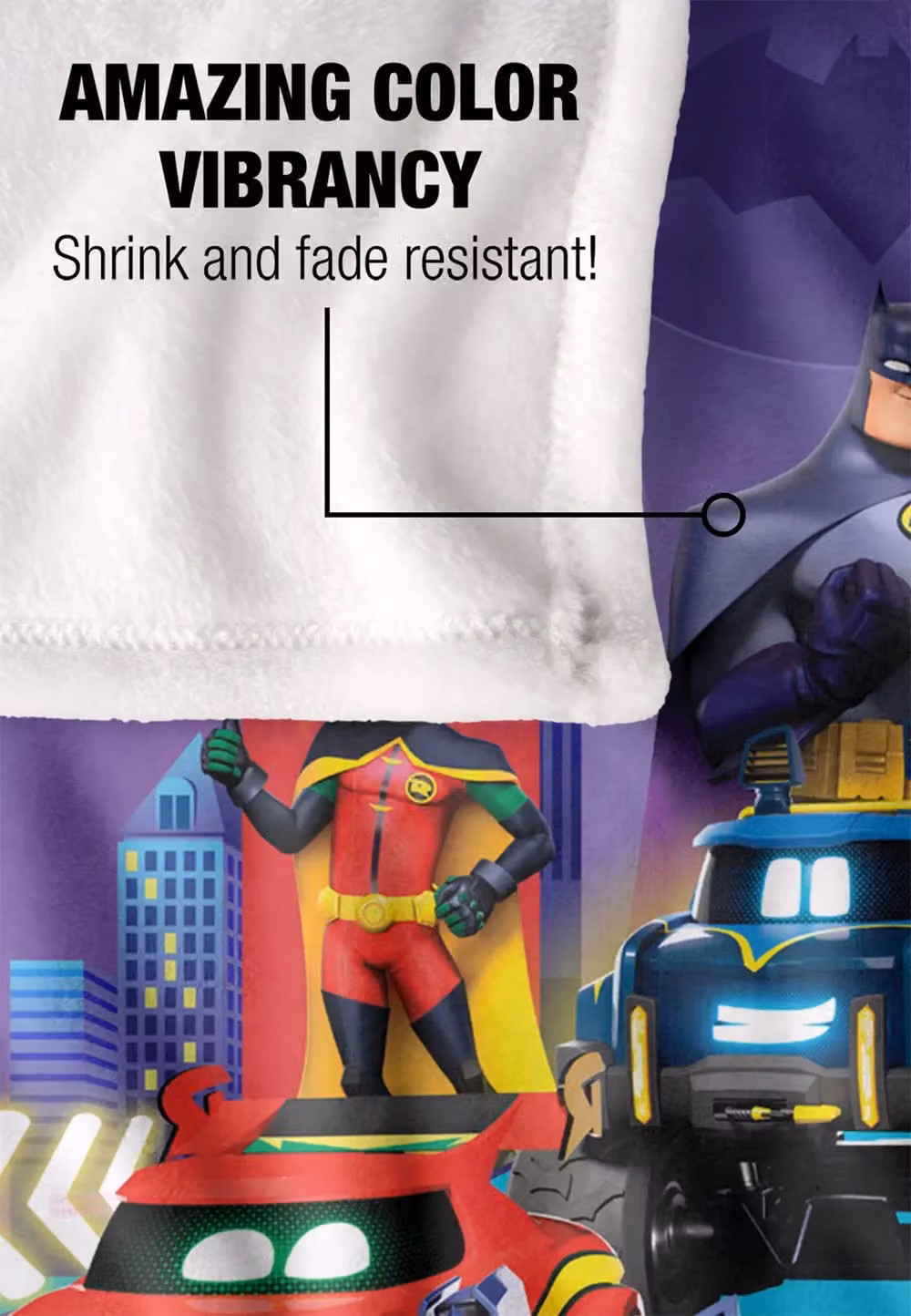 DC Comics Batwheels Bam Coming at You Blanket, White and Multicolour, W: 152 cm, D: 127 cm – 4