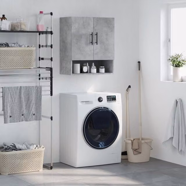 Berkfield Home Wall Mounted Cabinet in Concrete Grey, W: 60 cm, D: 31 cm, H: 70 cm – 1