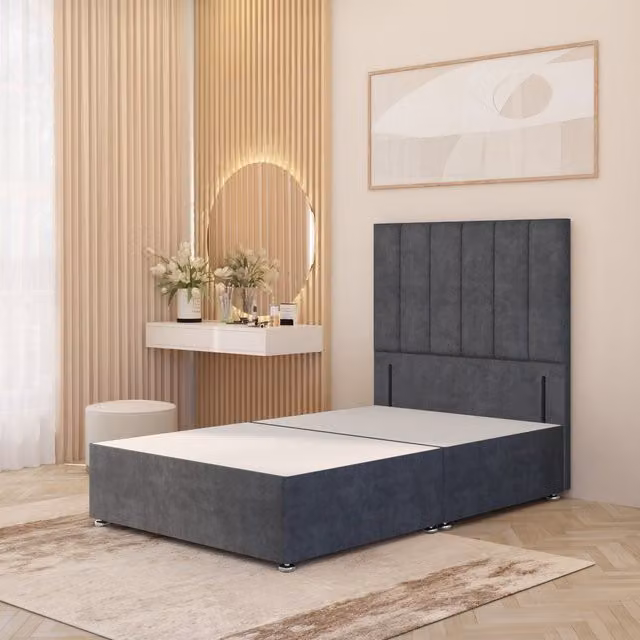 Somnior Beds Ltd Austin Velvet Divan Bed Base with Drawers and Floor Standing Headboard in Anthracite Grey, W/D/H: 180 x 200 x 34.5 cm