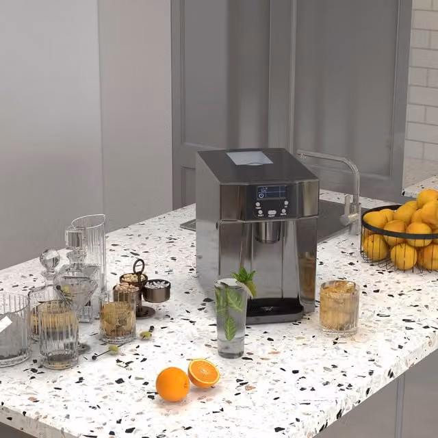 HOMCOM Ice Maker Machine with 3L Tank, Black and Silver with Digital Display