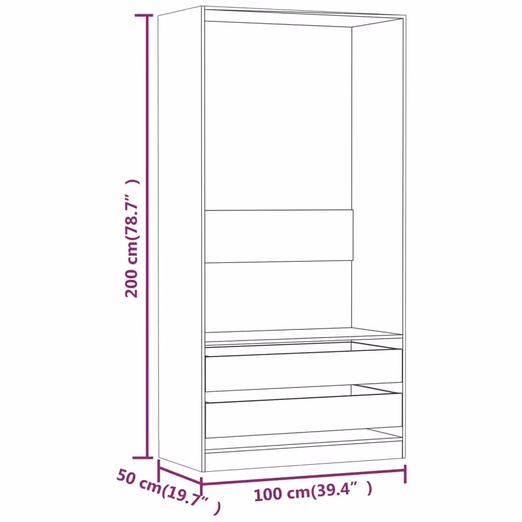 Berkfield Home Sonoma Grey Wardrobe with Integrated Drawers, W/D/H: 100 x 50 x 200 cm – 3