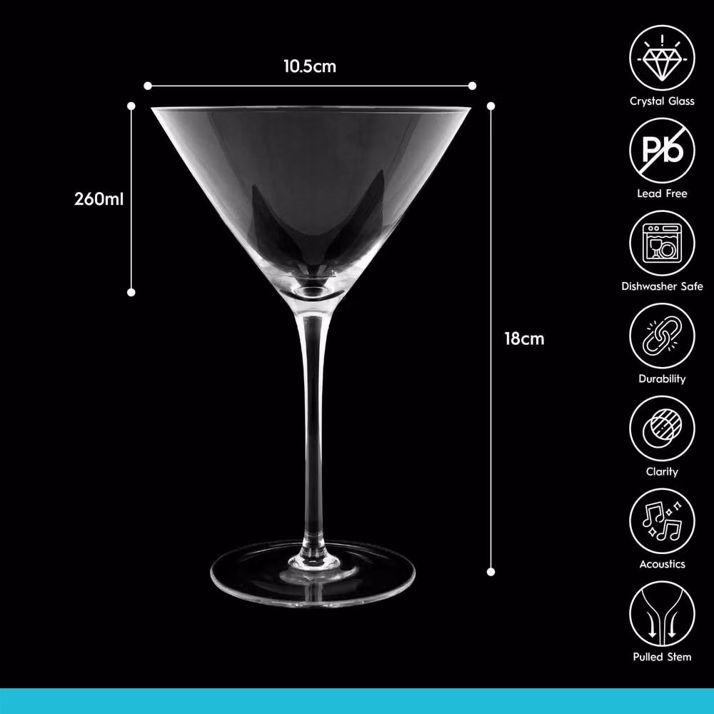 Argon Tableware Hoxton Lead-Free Crystal Martini Cocktail Glasses, 260ml, Pack of 24, Clear – 5