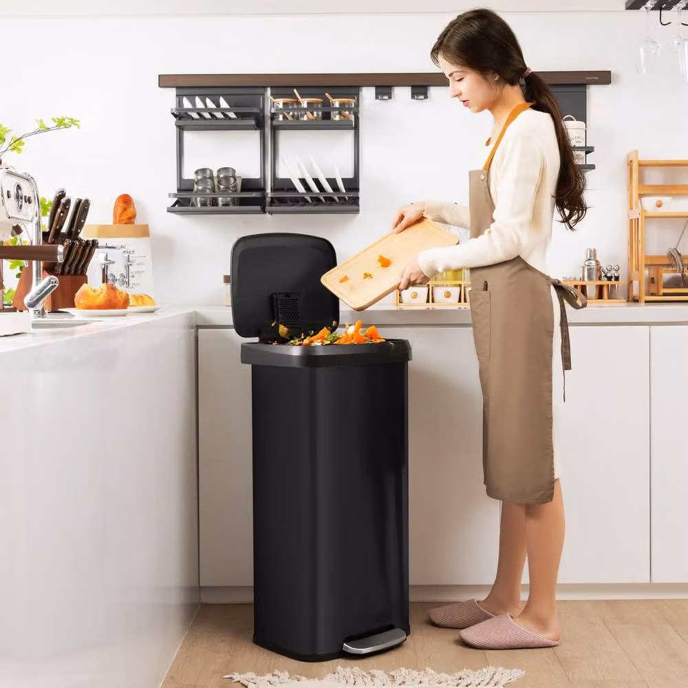 Costway 68L Stainless Steel Recycling Pedal Bin with Lid and Handle in Black – 4