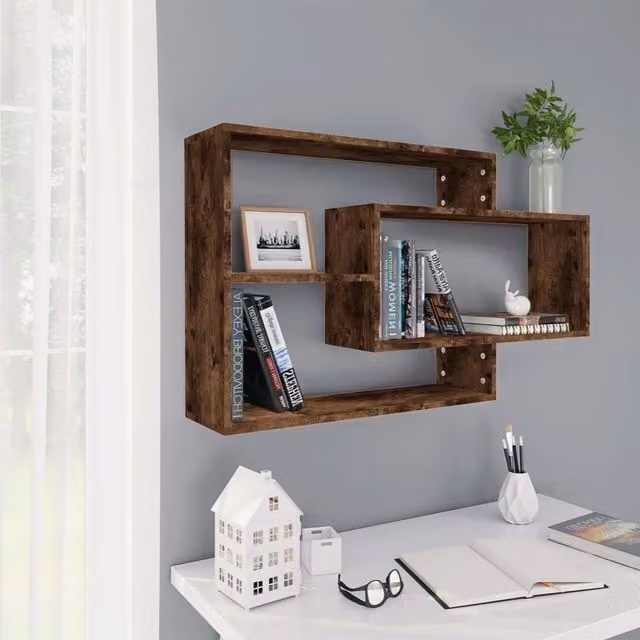 Berkfield Home Wall Mounted Shelf in Smoked Oak Brown, W/D/H: 104 x 20 x 58.5 cm – 1