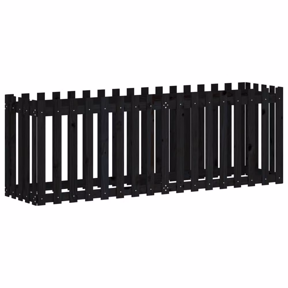 Berkfield Home Garden Raised Bed with Fence Design in Black Solid Wood Pine, W/D/H: 200 x 50 x 70 cm – 3