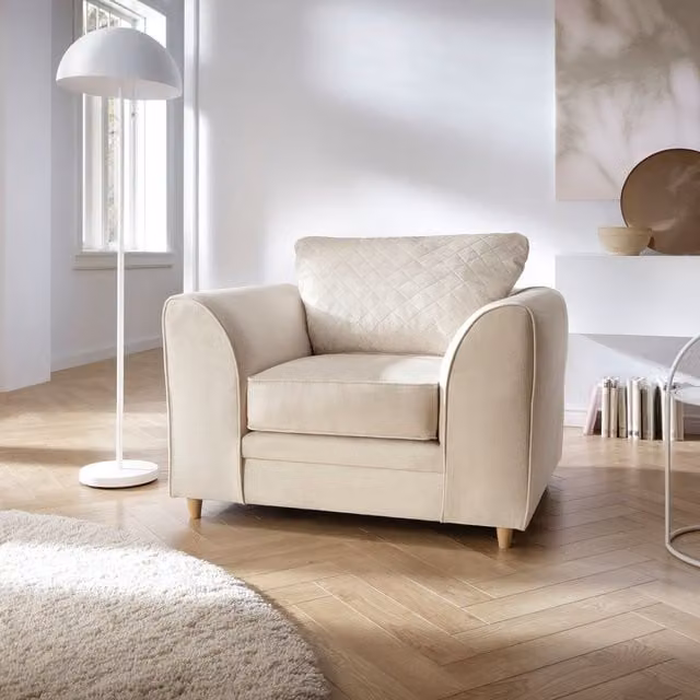 Abakus Direct Chicago Spill-Proof Velvet Armchair in Cream, W/D/H: 102 x 86 x 78 cm