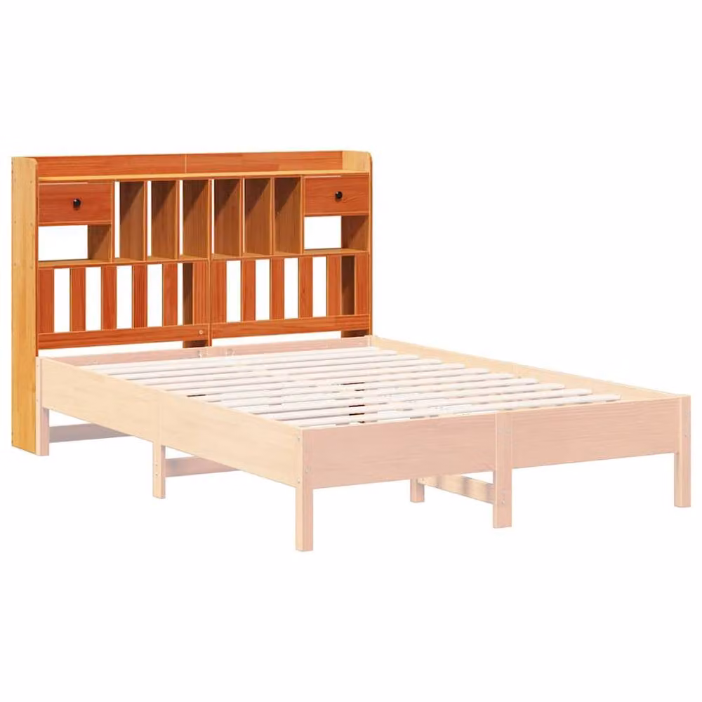 Berkfield Home Solid Wood Pine Headboard with Integrated Storage Shelf in Wax Brown, H: 110 cm x W: 166 cm x D: 23 cm – 4