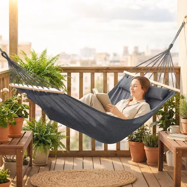 Outsunny Cotton Hammock Swing Chair with Adjustable Headrest in Dark Grey