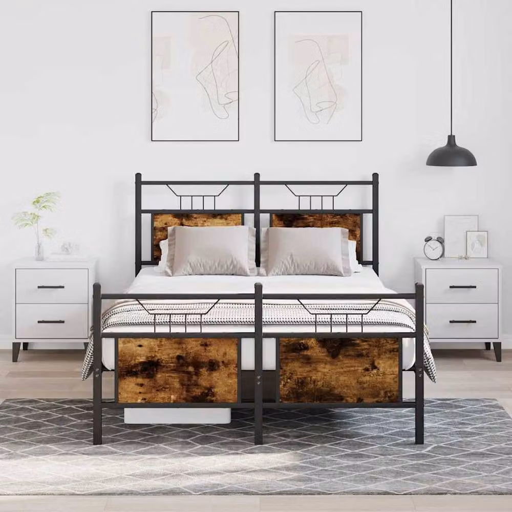 Berkfield Home Durable Industrial Bed Frame in Smoked Oak and Brown, W/D/H: 120 x 200 x 91.5 cm – 2