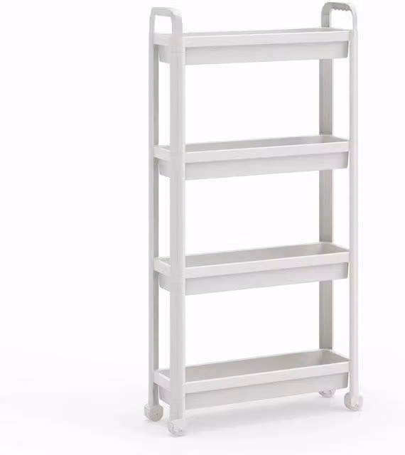 VOGREX 4-Tier Slim Rolling Storage Cart, White Bathroom Organiser – 1