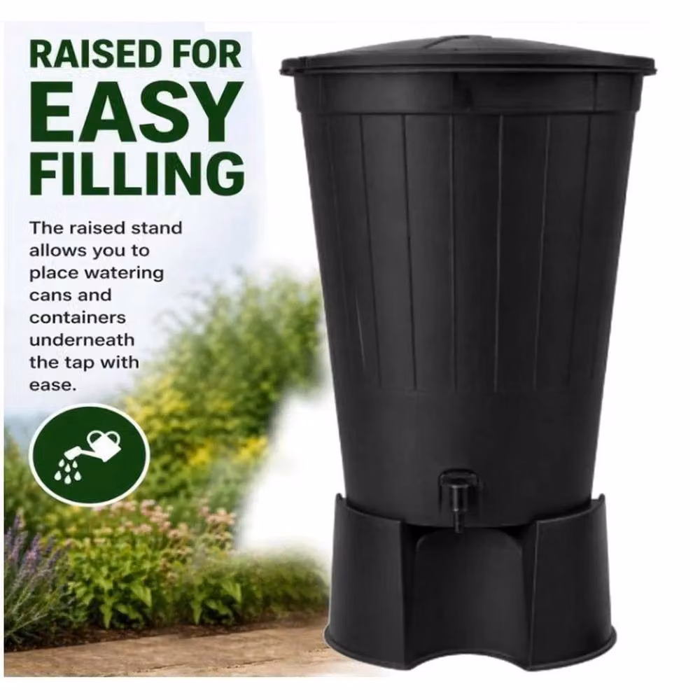 SPETLEK 200 Litre Black Rain Barrel Kit with Stand, Lid and Tap – 4