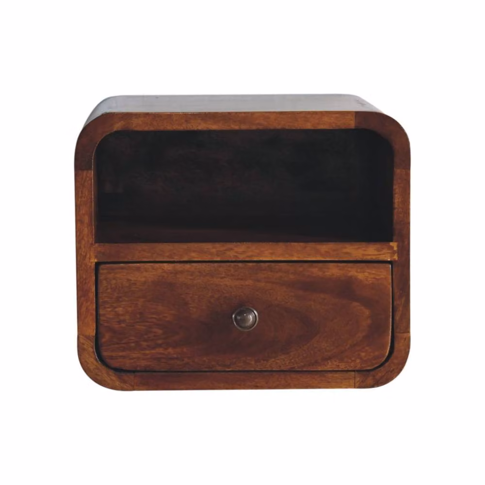 Wyld Haus Cagliari Small Wall Mounted Curved Chestnut Bedside Shelf in Brown – 2
