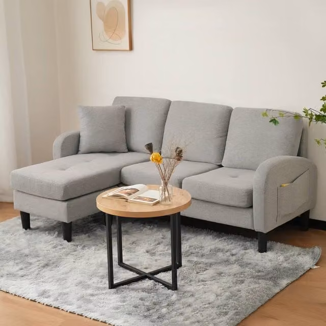 BTM L-Shaped 3-Seater Reversible Corner Sofa in Grey Fabric with Sleeping Function and Scatter Cushions – 1